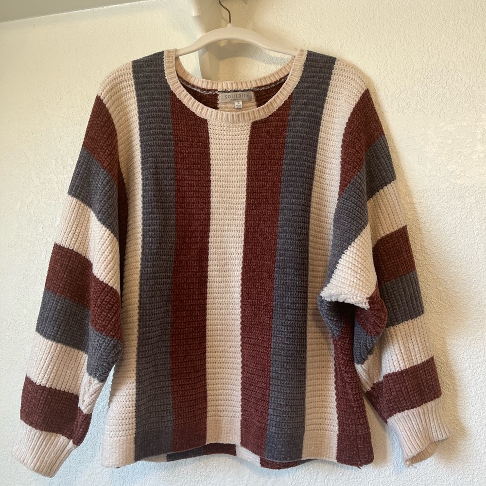 Striped knit fuzzy sweater